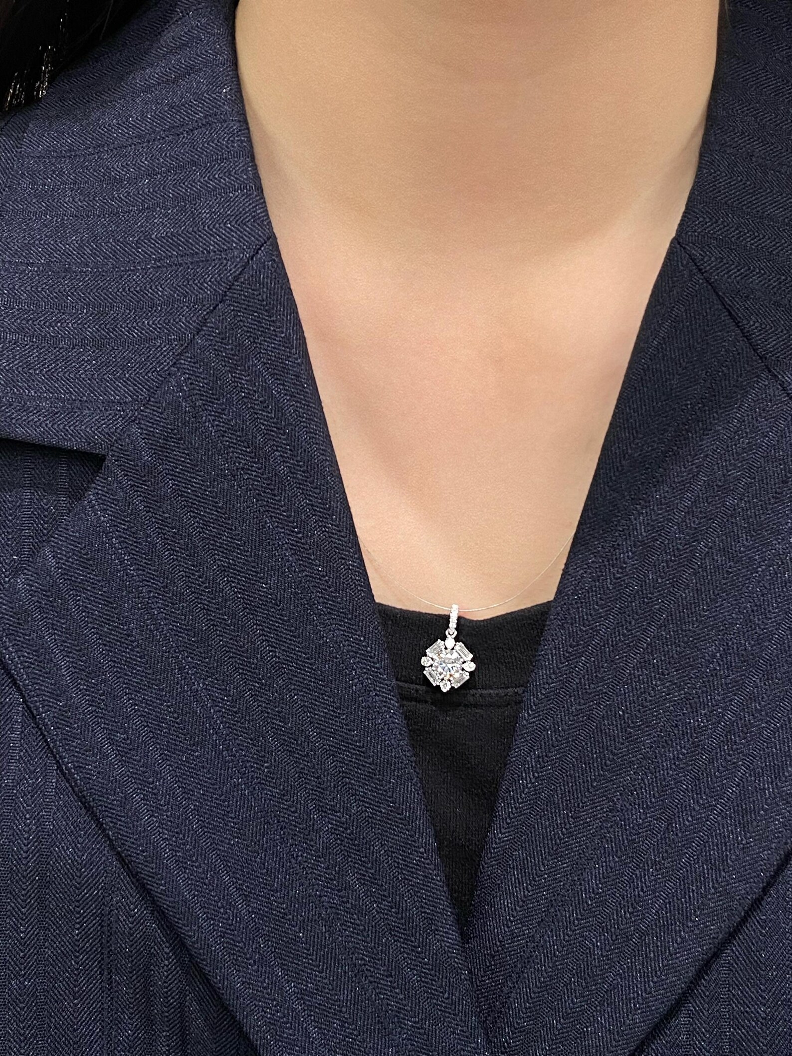 Artistic Diamond Cluster Necklace in 14K Gold Crafted with a Flowing Drop Design and Radiant Finish Dainty Luxury Pendant Jewelry Perfect for Styling Day to Night Looks - Image 3