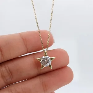 Celestial Star Diamond Necklace Set in 14k Yellow Gold Unique Charm Pendant Stylish Jewelry Gift for Her Sparkling Diamond Star Pendant Necklace Designed in 14k Yellow Gold Chic Minimalist Fine Jewelry