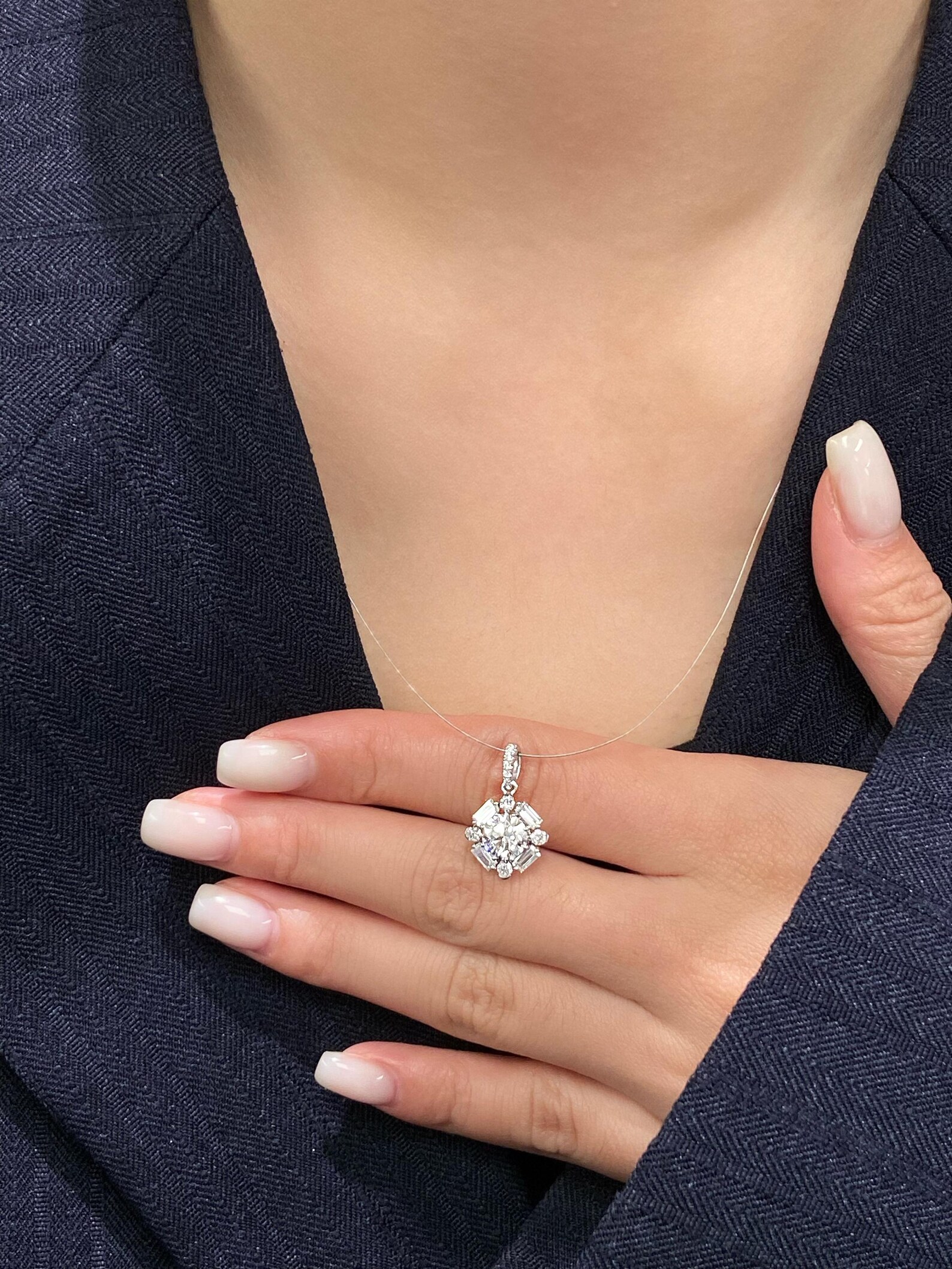 Artistic Diamond Cluster Necklace in 14K Gold Crafted with a Flowing Drop Design and Radiant Finish Dainty Luxury Pendant Jewelry Perfect for Styling Day to Night Looks