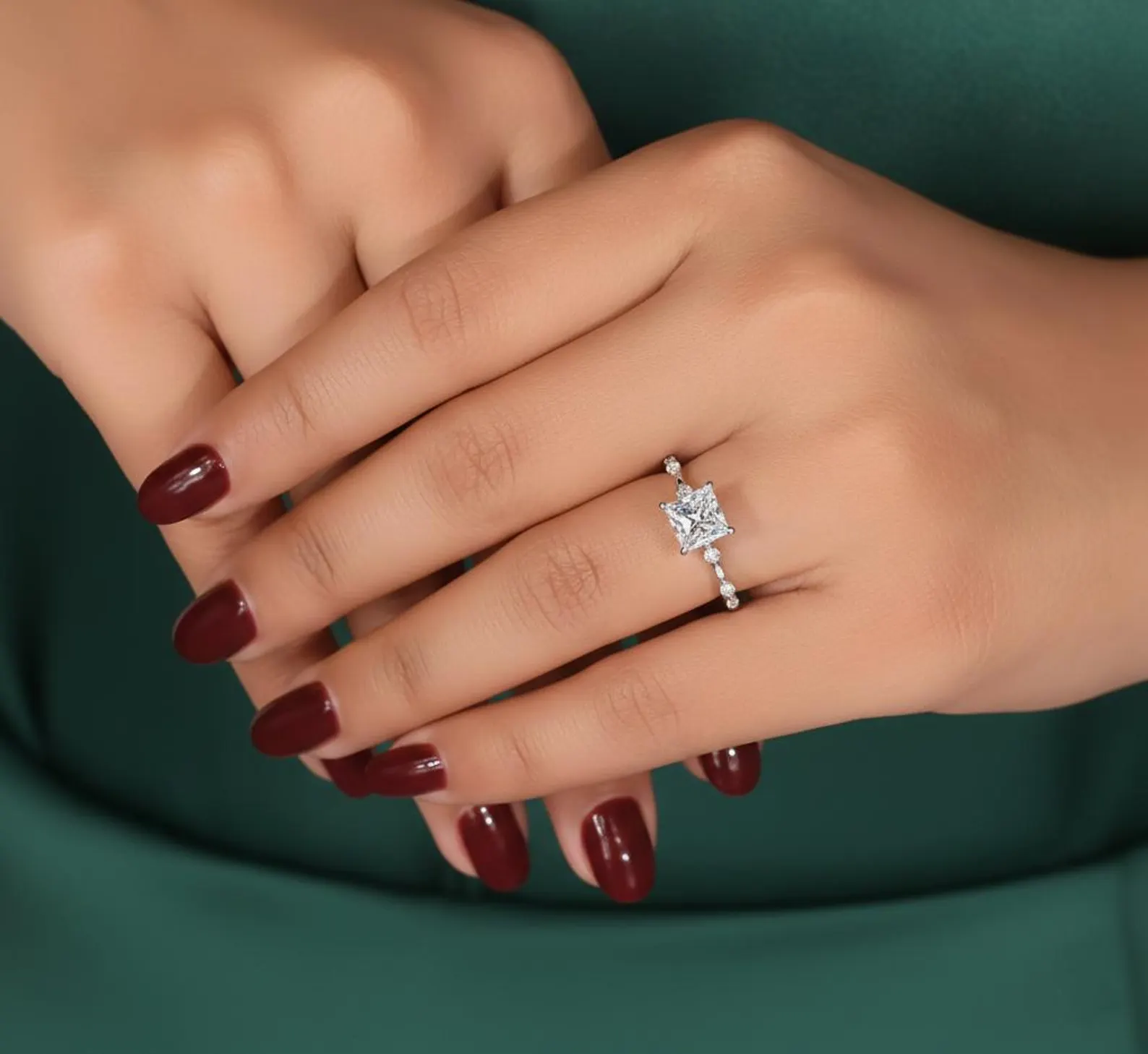 Princess Cut Diamond Engagement Ring in 14k Solid Gold with Delicate Pavé Side Stones Minimalist Square Diamond Ring for Women, Fine Jewelry Gift