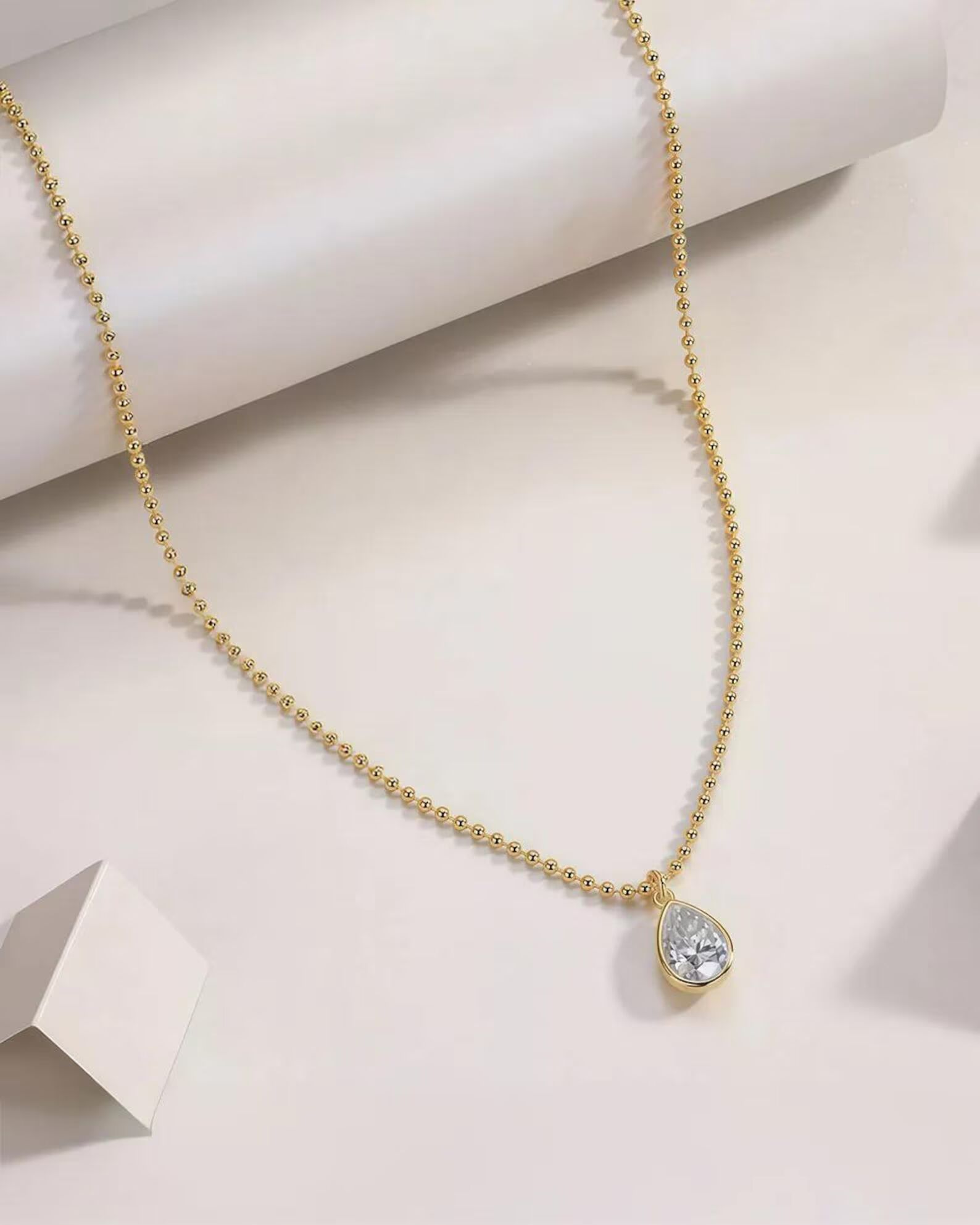 Stunning Teardrop Shape Brilliant Cut Solitaire Pendant Necklace in Solid Gold with Refined Modern Style Authentic 14K Gold Dainty Minimal Jewelry Piece Perfect Gift for Her Anniversary Birthday Celebration - Image 2