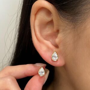 Authentic 14K Gold Lightweight Elegant Jewelry Piece Perfect Gift for Her Daily Wear Dainty Pear Cut Diamond Earrings in Solid Gold with Smooth Polished Finish and Timeless Feminine Style