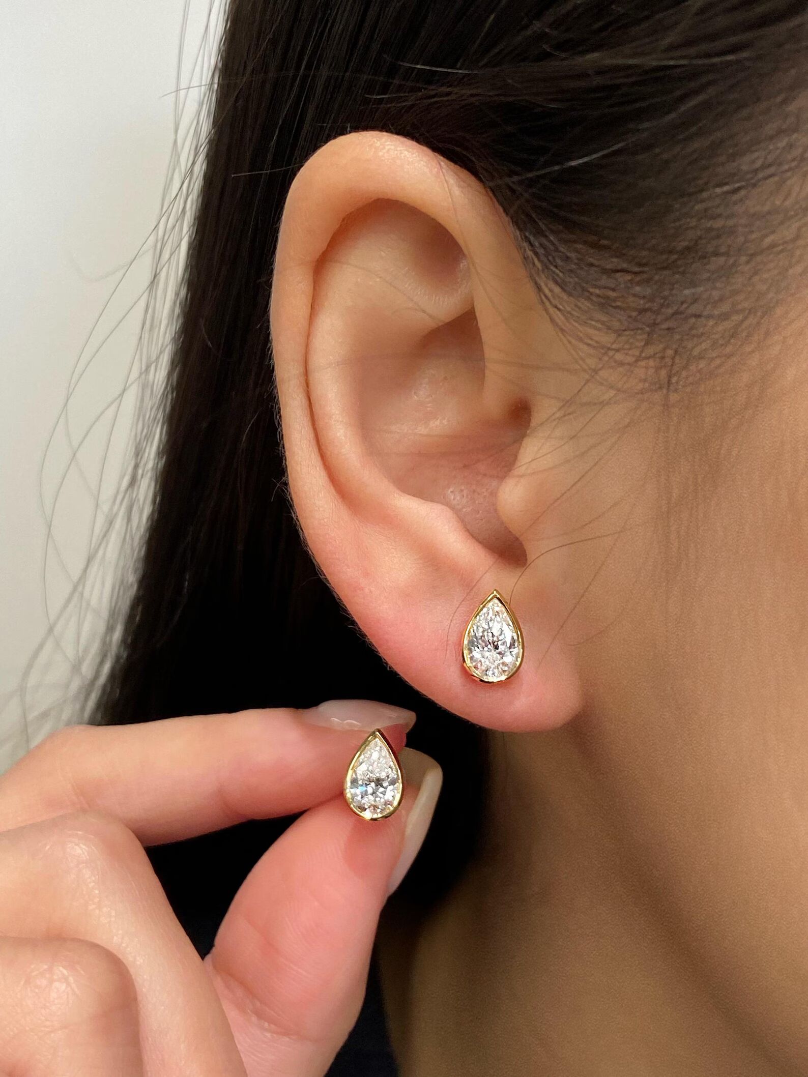 Authentic 14K Gold Lightweight Elegant Jewelry Piece Perfect Gift for Her Daily Wear Dainty Pear Cut Diamond Earrings in Solid Gold with Smooth Polished Finish and Timeless Feminine Style