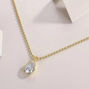 Stunning Teardrop Shape Brilliant Cut Solitaire Pendant Necklace in Solid Gold with Refined Modern Style Authentic 14K Gold Dainty Minimal Jewelry Piece Perfect Gift for Her Anniversary Birthday Celebration