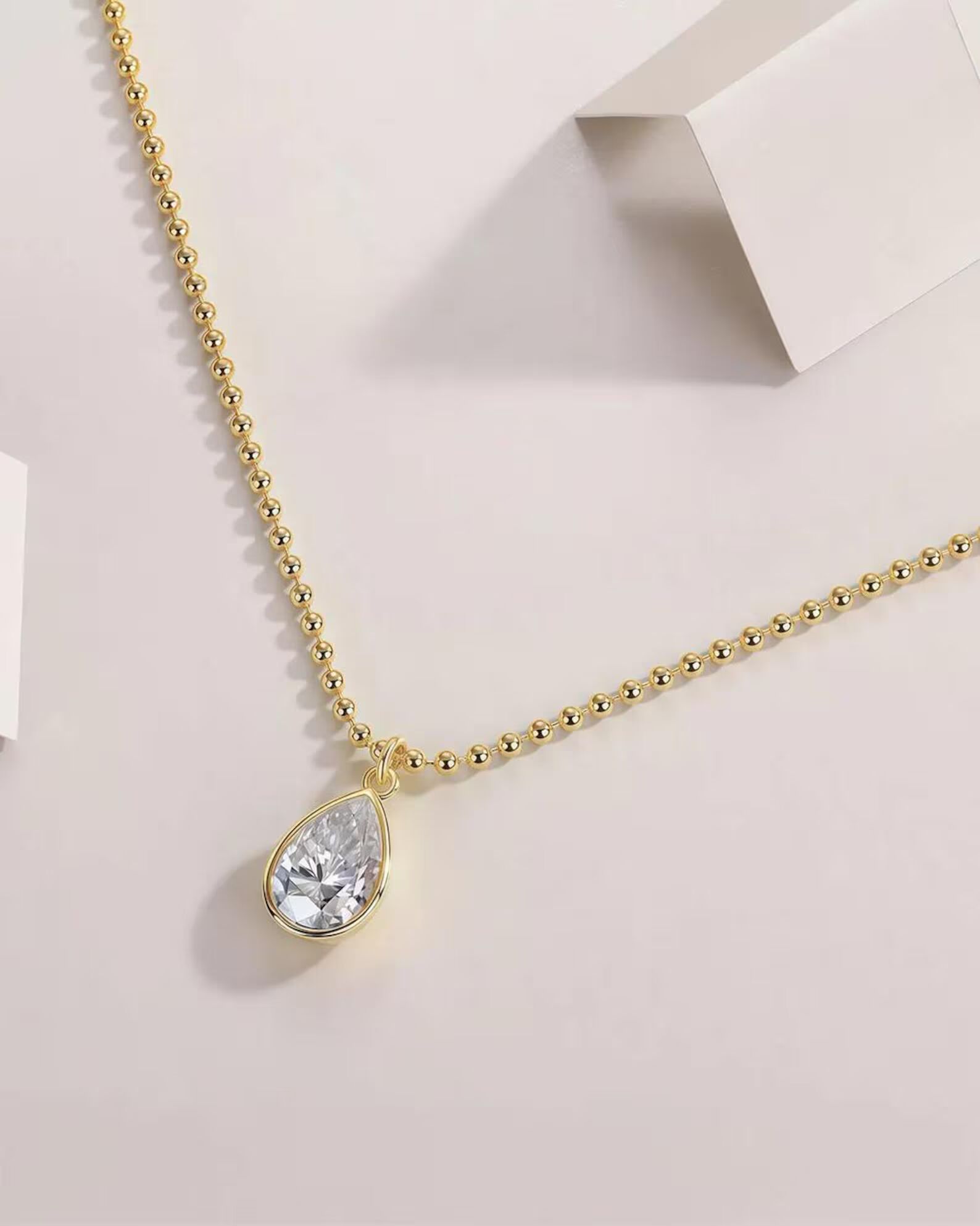 Stunning Teardrop Shape Brilliant Cut Solitaire Pendant Necklace in Solid Gold with Refined Modern Style Authentic 14K Gold Dainty Minimal Jewelry Piece Perfect Gift for Her Anniversary Birthday Celebration