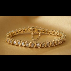 Tennis Bracelet for Women 14K Gold Plated with Round Cubic Zirconia Stones Classic Elegant Fine Jewelry Gift for Anniversary Birthday Wedding Jewelry
