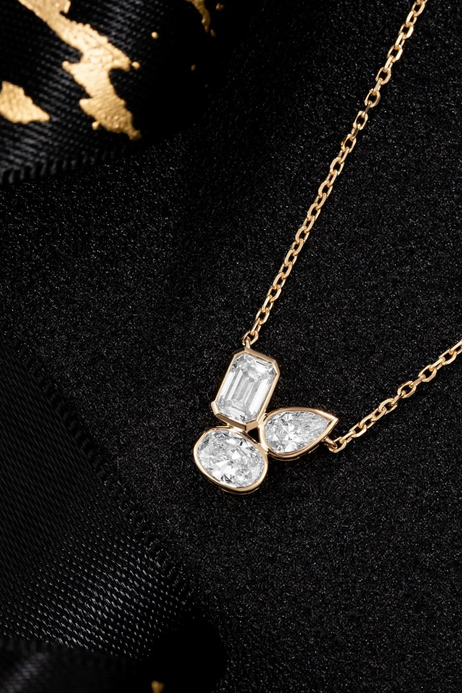 Unique Artistic Layout and Modern Multi Shape Diamond Pendant Necklace in 14K Gold Featuring Emerald Pear and Oval Stones Dainty Statement Jewelry Piece with Geometric Elegance Designed - Image 4