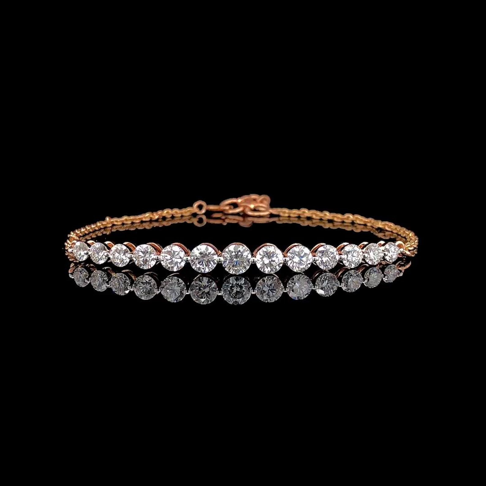 Lustrous 14K Gold Slider Bracelet with Sparkling Round Crystal Stones Modern Adjustable Wristwear Statement Jewelry Gift for Women Eye Catching Jewelry Gift for Her