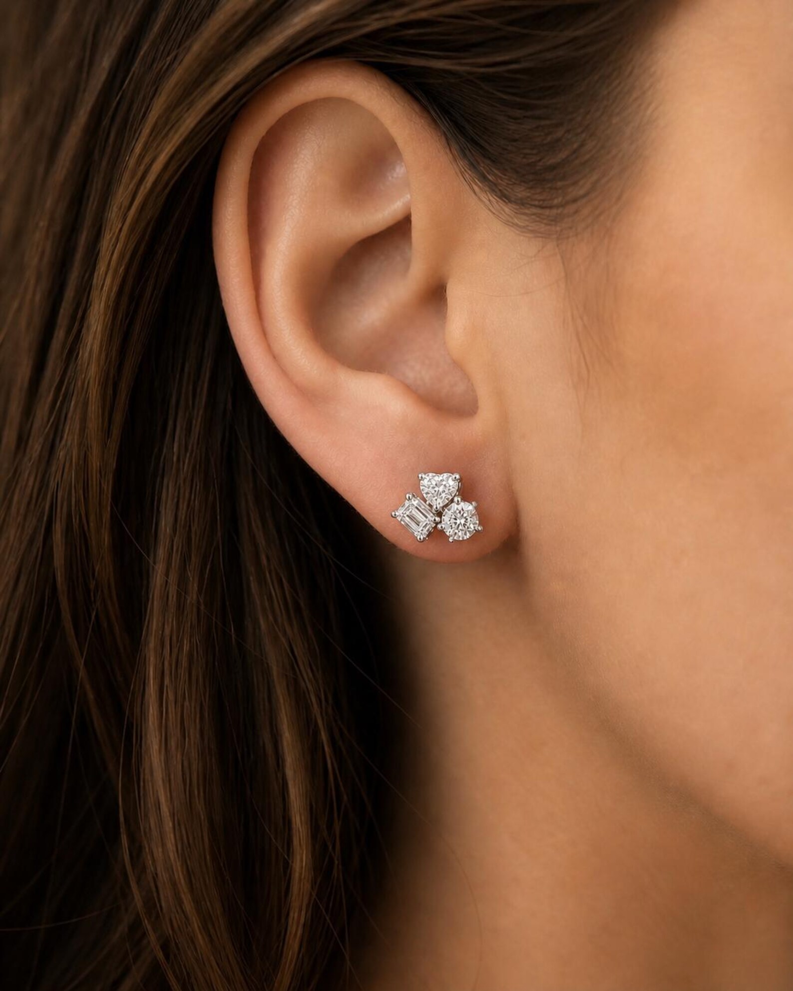 Trendy Mixed Cut Diamond Earrings in Fine Gold with Unique Cluster Arrangement and High Sparkle Finish Beautiful 14K Gold Elegant Minimal Statement Jewelry Gift for Women Wedding Anniversary Celebration - Image 2