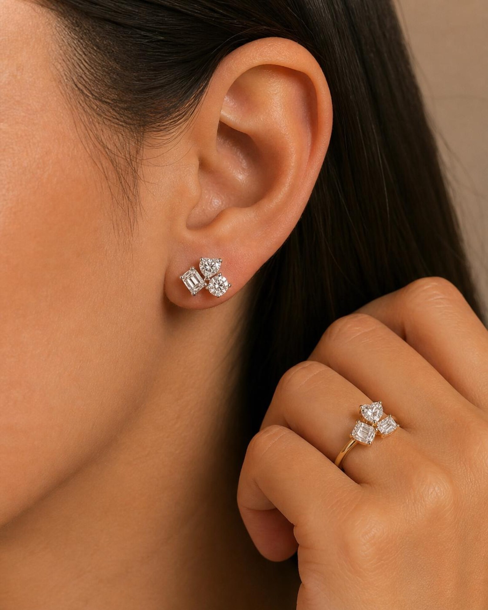Trendy Mixed Cut Diamond Earrings in Fine Gold with Unique Cluster Arrangement and High Sparkle Finish Beautiful 14K Gold Elegant Minimal Statement Jewelry Gift for Women Wedding Anniversary Celebration - Image 4