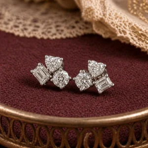 Trendy Mixed Cut Diamond Earrings in Fine Gold with Unique Cluster Arrangement and High Sparkle Finish Beautiful 14K Gold Elegant Minimal Statement Jewelry Gift for Women Wedding Anniversary Celebration