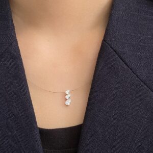 Delicate Diamond Drop Pendant in 14K Gold Designed for Soft Feminine Shine Three Stone Necklace Dainty Everyday Luxury Jewelry Piece Vertical Pendant Everyday Luxury Jewelry Modern Style
