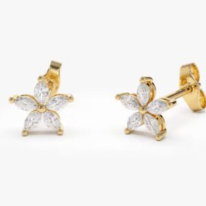 Glimmering Gold Diamond Flower Earrings for Women Marquise Shape Petal Design Delicate Fine Jewelry Gift for Any Occasion Elegant Jewelry for Everyday and Special Occasions