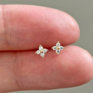 Alluring Marquise Diamond Clover Stud Earrings 14K Gold Floral Cluster Design, Dainty Fine Jewelry for Daily Wear or Second Piercing Minimalist Everyday Earrings for Women