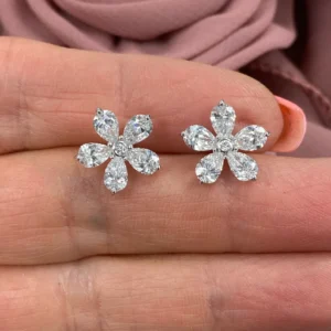 Enchanting Diamond Flower Stud Earrings in White Gold Marquise Cut Design for Women Elegant Fine Jewelry Perfect Gift for Any Occasion Timeless Fine Jewelry Gift Idea