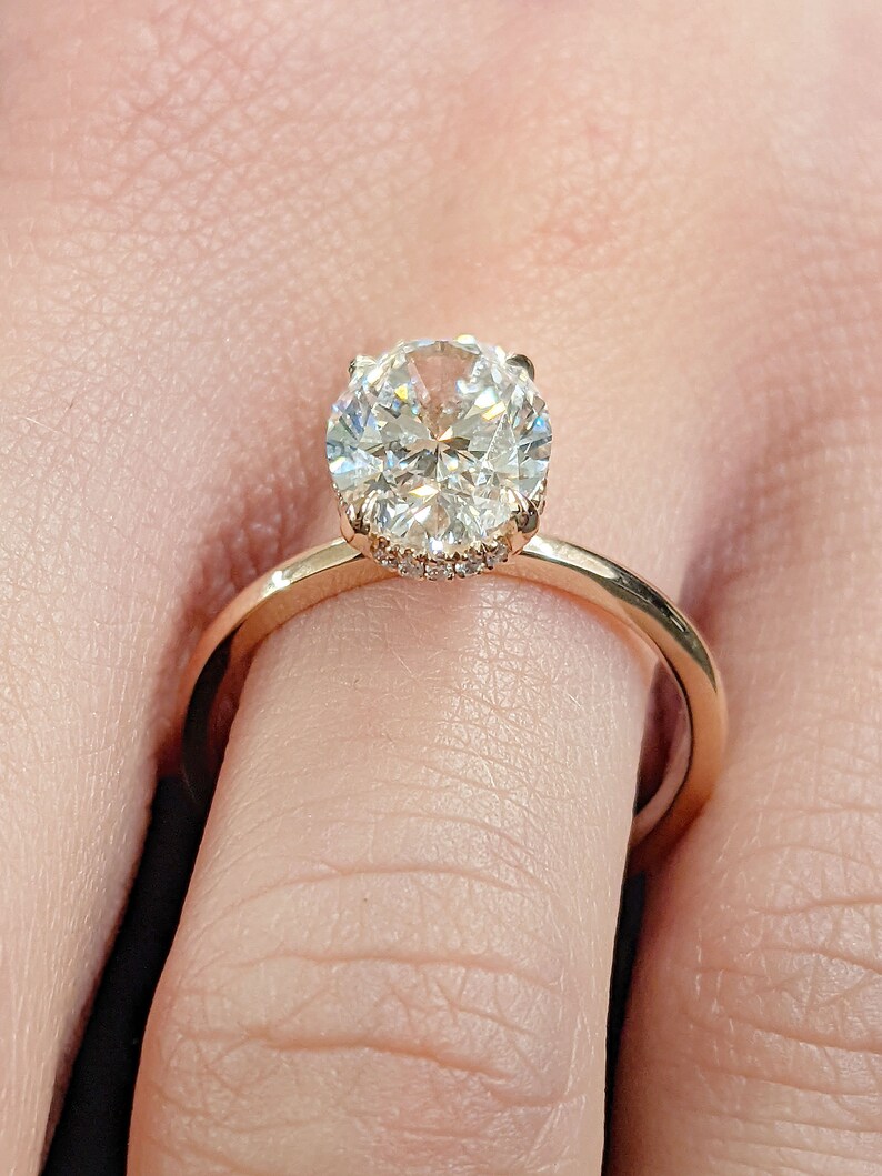 Engagement Ring Premium Round Cut Diamond Hidden Halo Engagement Ring in 14K Yellow Gold Classic Solitaire Ring Sophisticated Luxury Bridal Jewelry Fine Jewelry Gift - Image 2