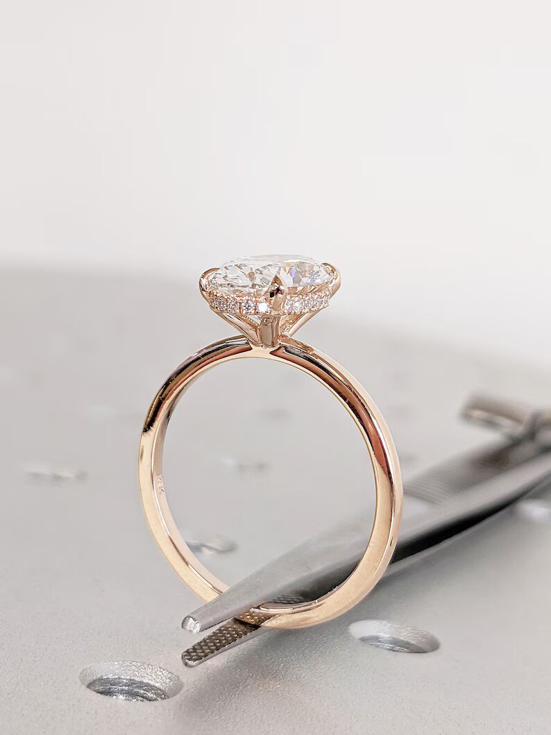 Engagement Ring Premium Round Cut Diamond Hidden Halo Engagement Ring in 14K Yellow Gold Classic Solitaire Ring Sophisticated Luxury Bridal Jewelry Fine Jewelry Gift - Image 3