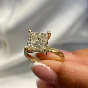 Captivating Princess Cut Diamond Solitaire Engagement Ring in 14K Yellow Gold Square Brilliant Center Stone with Classic Four Prong Setting, Elegant Minimalist Bridal Fine Jewelry Gift for Her