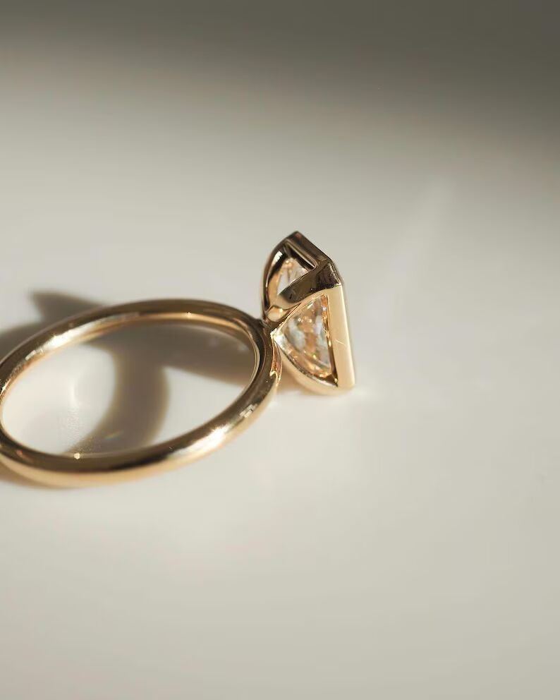 Vintage Inspired Emerald Cut Diamond Bezel Set Ring in 14K Yellow Gold Minimalist Solitaire Engagement Ring with Octagonal Step Cut Stone, Modern Classic Fine Jewelry Gift for Her - Image 6