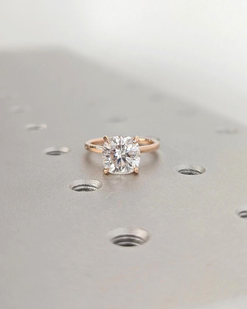Silky Beam Cushion Cut Diamond Solitaire Engagement Ring in 14K Rose Gold Rounded Square Center Stone with Hidden Halo Detail, Minimalist Luxury Bridal Ring, Fine Jewelry Gift for Her - Image 3