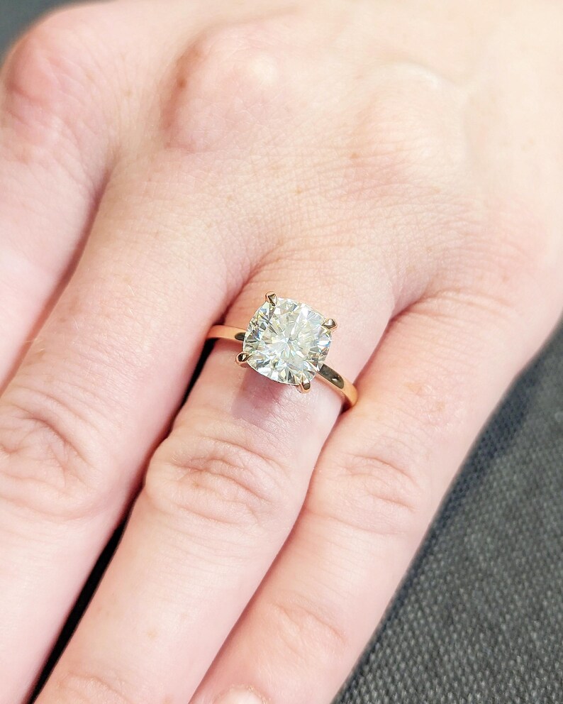 Silky Beam Cushion Cut Diamond Solitaire Engagement Ring in 14K Rose Gold Rounded Square Center Stone with Hidden Halo Detail, Minimalist Luxury Bridal Ring, Fine Jewelry Gift for Her - Image 2