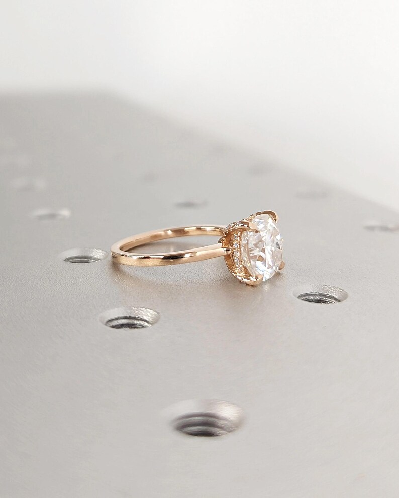 Silky Beam Cushion Cut Diamond Solitaire Engagement Ring in 14K Rose Gold Rounded Square Center Stone with Hidden Halo Detail, Minimalist Luxury Bridal Ring, Fine Jewelry Gift for Her - Image 5