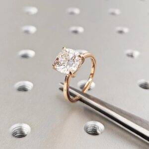 Silky Beam Cushion Cut Diamond Solitaire Engagement Ring in 14K Rose Gold Rounded Square Center Stone with Hidden Halo Detail, Minimalist Luxury Bridal Ring, Fine Jewelry Gift for Her