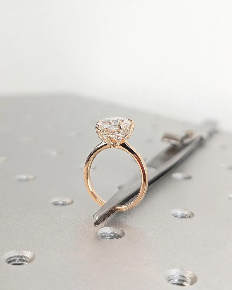 Silky Beam Cushion Cut Diamond Solitaire Engagement Ring in 14K Rose Gold Rounded Square Center Stone with Hidden Halo Detail, Minimalist Luxury Bridal Ring, Fine Jewelry Gift for Her - Image 4