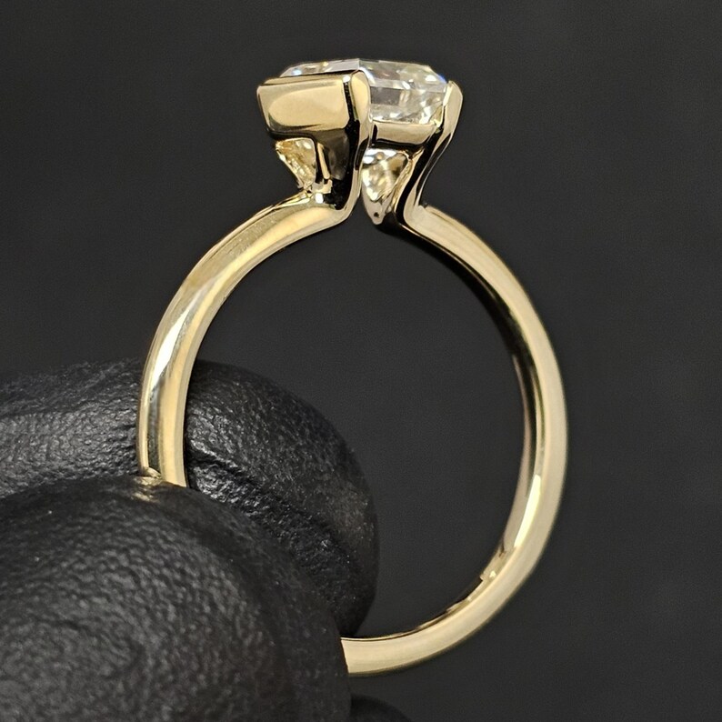 Hexagon cut diamond solitaire engagement ring in a sleek bezel setting, crafted in 14K yellow gold Luxury modern design with bold geometry, refined elegance, and high end sophisticated sparkle - Image 3