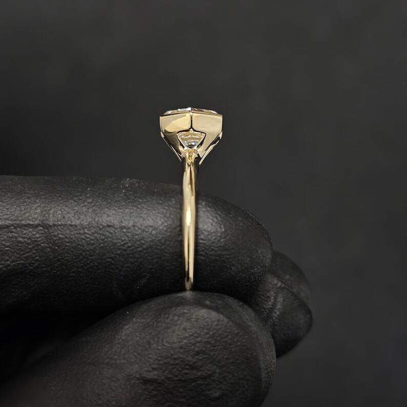 Hexagon cut diamond solitaire engagement ring in a sleek bezel setting, crafted in 14K yellow gold Luxury modern design with bold geometry, refined elegance, and high end sophisticated sparkle - Image 5
