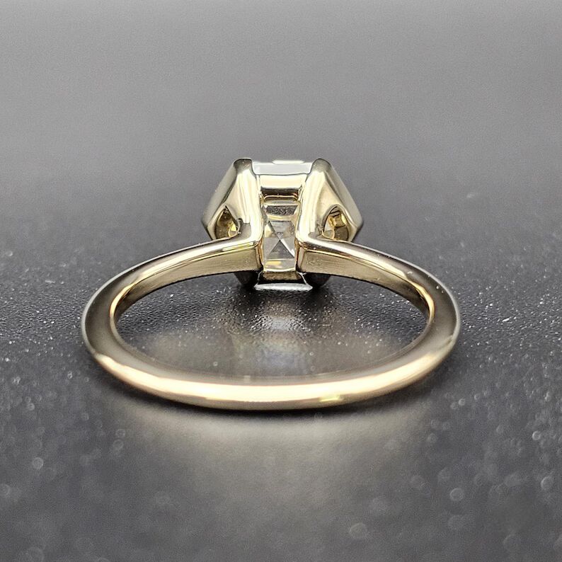 Hexagon cut diamond solitaire engagement ring in a sleek bezel setting, crafted in 14K yellow gold Luxury modern design with bold geometry, refined elegance, and high end sophisticated sparkle - Image 6