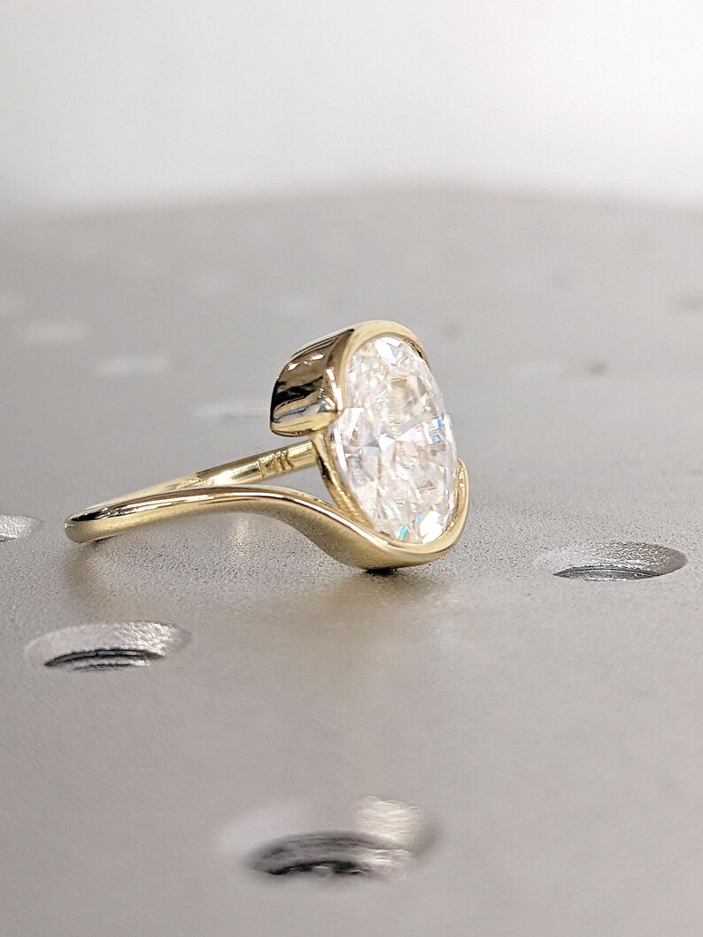 Aura Shine 14K Yellow Gold Oval Cut Diamond Engagement Ring Minimalist Solitaire Ring Classic Fine Jewelry Timeless Bridal Ring for Women Delicate Handmade Gift - Image 4