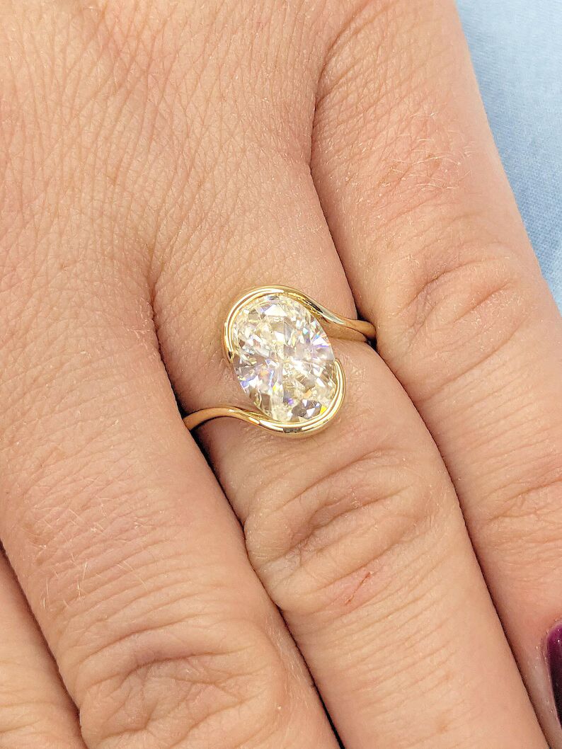 Aura Shine 14K Yellow Gold Oval Cut Diamond Engagement Ring Minimalist Solitaire Ring Classic Fine Jewelry Timeless Bridal Ring for Women Delicate Handmade Gift - Image 2