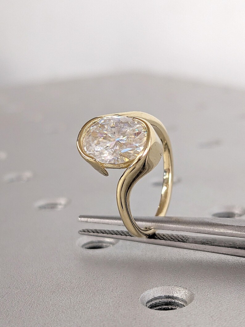 Aura Shine 14K Yellow Gold Oval Cut Diamond Engagement Ring Minimalist Solitaire Ring Classic Fine Jewelry Timeless Bridal Ring for Women Delicate Handmade Gift - Image 3