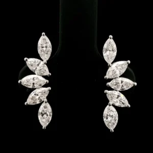 White Gold Marquise Cut Diamond Earrings for Women Floral Cluster Design Elegant Fine Jewelry Statement Piece for Wedding and Evening Wear