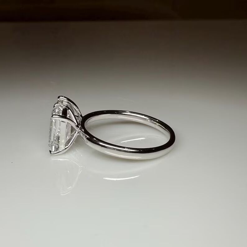 Artistic Toi et Moi Diamond Engagement Ring in 14K White Gold Pear Cut and Emerald Cut Dual Stone Ring, Modern Two Stone Statement Bridal Ring, Elegant Fine Jewelry Gift for Her - Image 2