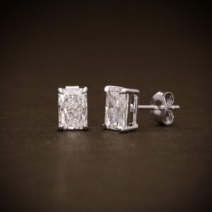 Eye Catching 14K White Gold Diamond Stud Earrings for Women with Emerald Cut Rectangle Stones Polished Fine Jewelry for Subtle Glam Contemporary Rectangle Stud Jewelry Gift Idea