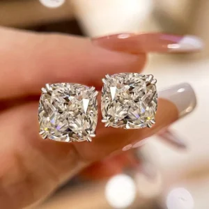 Polished 14K White Gold Diamond Stud Earrings for Women Highlighting Cushion Cut Stones Bold Sparkle Fine Jewelry Gift Fine Jewelry for Everyday Style