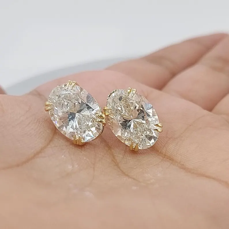Captivating Solid Gold Oval Cut Diamond Earrings for Women Timeless Stud Design Fine Jewelry Piece for Daily Elegance and Special Occasion Gift Timeless Jewelry for Women Ideal Gift for Bridal Anniversary or Daily Wear - Image 2