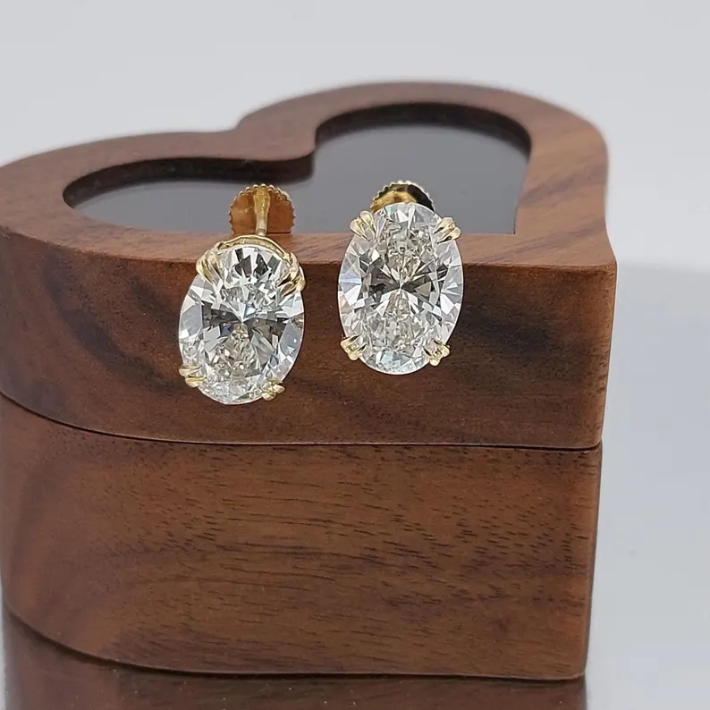 Captivating Solid Gold Oval Cut Diamond Earrings for Women Timeless Stud Design Fine Jewelry Piece for Daily Elegance and Special Occasion Gift Timeless Jewelry for Women Ideal Gift for Bridal Anniversary or Daily Wear