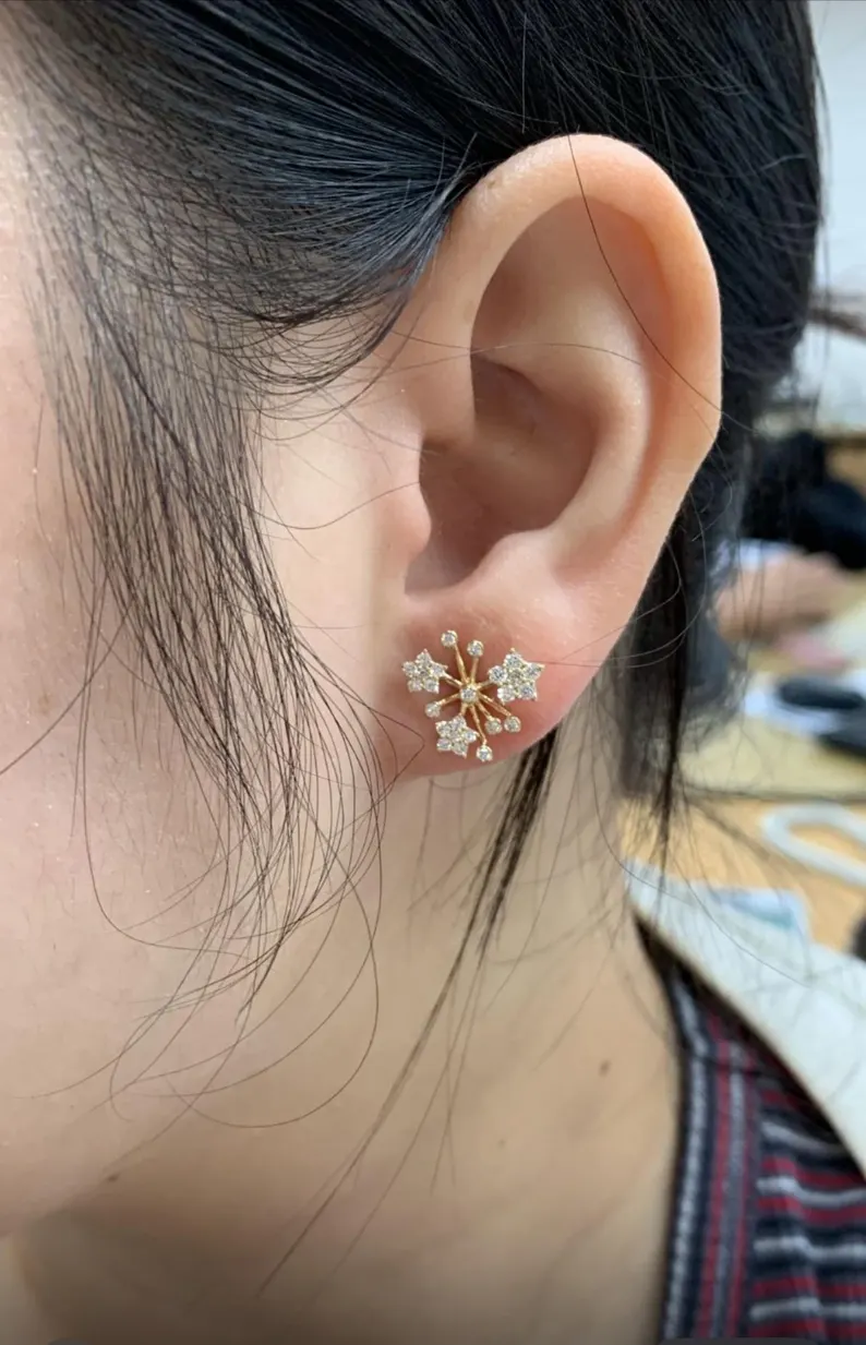 Sparkling Snowflake Diamond Stud Earrings in 14k White Gold, Starburst Celestial Cluster Design with Multi Stone Accents, Dainty Winter Inspired Statement Jewelry, Elegant Festive and Everyday Fine Jewelry Gift for Women - Image 3