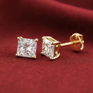 Luminous 14K Gold Diamond Earrings for Women Showcasing Princess Cut Stones Minimalist Square Stud Jewelry for Effortless Style Polished Fine Jewelry for Subtle Glam