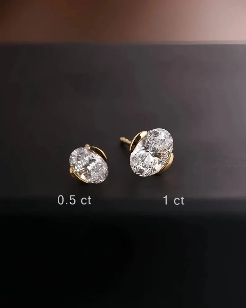 Glowing Oval Cut Diamond Stud Earrings in 14k Yellow Gold, Bold Bezel Style Solitaire Design with Smooth Modern Setting, Large Statement Sparkle, Elegant Fine Jewelry for Bridal, Anniversary, and High End Everyday Wear - Image 3