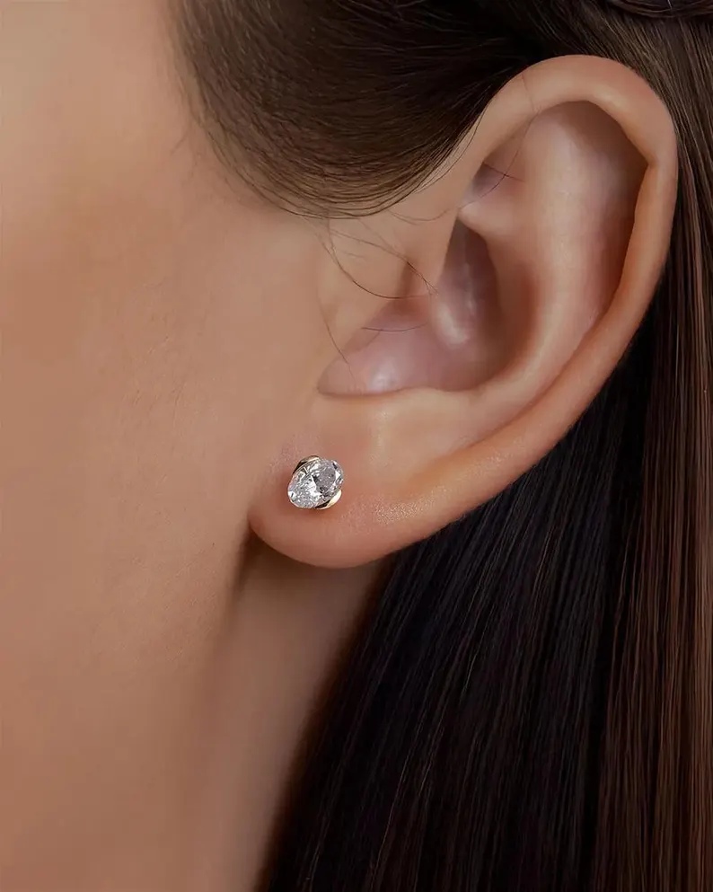 Glowing Oval Cut Diamond Stud Earrings in 14k Yellow Gold, Bold Bezel Style Solitaire Design with Smooth Modern Setting, Large Statement Sparkle, Elegant Fine Jewelry for Bridal, Anniversary, and High End Everyday Wear - Image 2