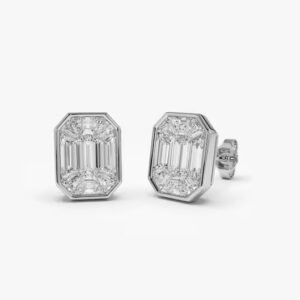 14K White Gold Octagon Step Cut Diamond Stud Earrings for Women Art Deco Inspired Geometric Fine Jewelry Elegant Statement Luxury Gift Jewelry with Timeless Appeal
