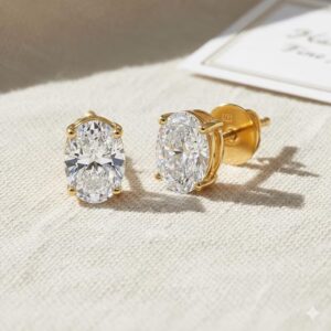 Classic Oval Cut Diamond Stud Earrings in 14k Yellow Gold, Four Prong Solitaire Setting with Elegant Elongated Sparkle, Timeless Minimalist Fine Jewelry, Perfect for Bridal, Anniversary, and Everyday Luxury Wear