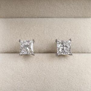 Sophisticated White Gold Diamond Earrings for Women Showcasing Square Princess Cut Stones Classic Stud Style Fine Jewelry for Daily Elegance