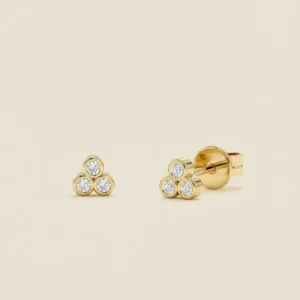 Mesmerizing Triple Diamond Stud Earrings 14k Yellow Gold Three Stone Cluster Earrings for Women, Elegant Gift for Her Everyday Fine Jewelry Gift Minimalist & Timeless Jewelry Gift
