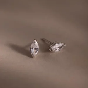 Lustrous Marquise Cut Diamond Stud Earrings in 14k White Gold, Sleek Bezel Set Navette Design, Dainty Elegant Sparkle, Modern Everyday Fine Jewelry, Subtle and Sophisticated Gift for Women