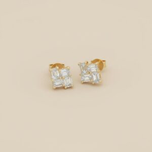 Brilliant Gold Diamond Stud Earrings for Women Featuring Baguette Cut Cluster in Square Formation Fine Jewelry Chic Everyday Gift Fine Jewelry for Modern Looks